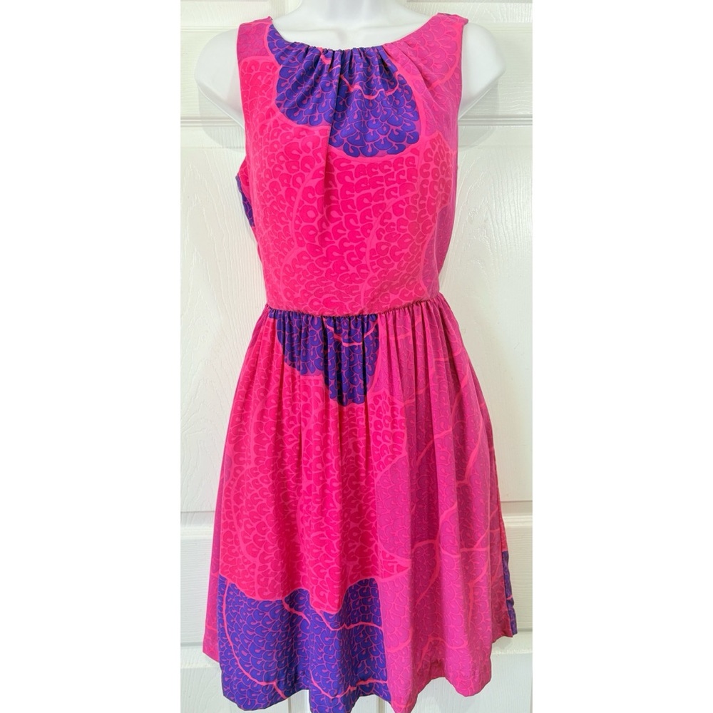 TRINA TURK Pink 100% SILK Fit And Flare Dress with Pockets Size 4